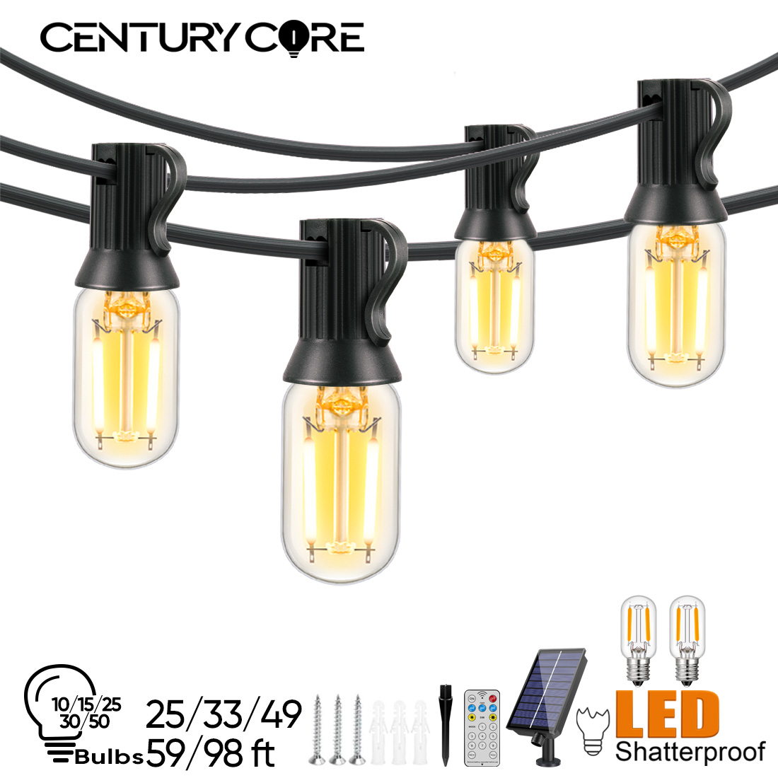 String Light Bistro - LED T22 Solar-Lichterkette, 8 Modi, Garten-Lichterkette,