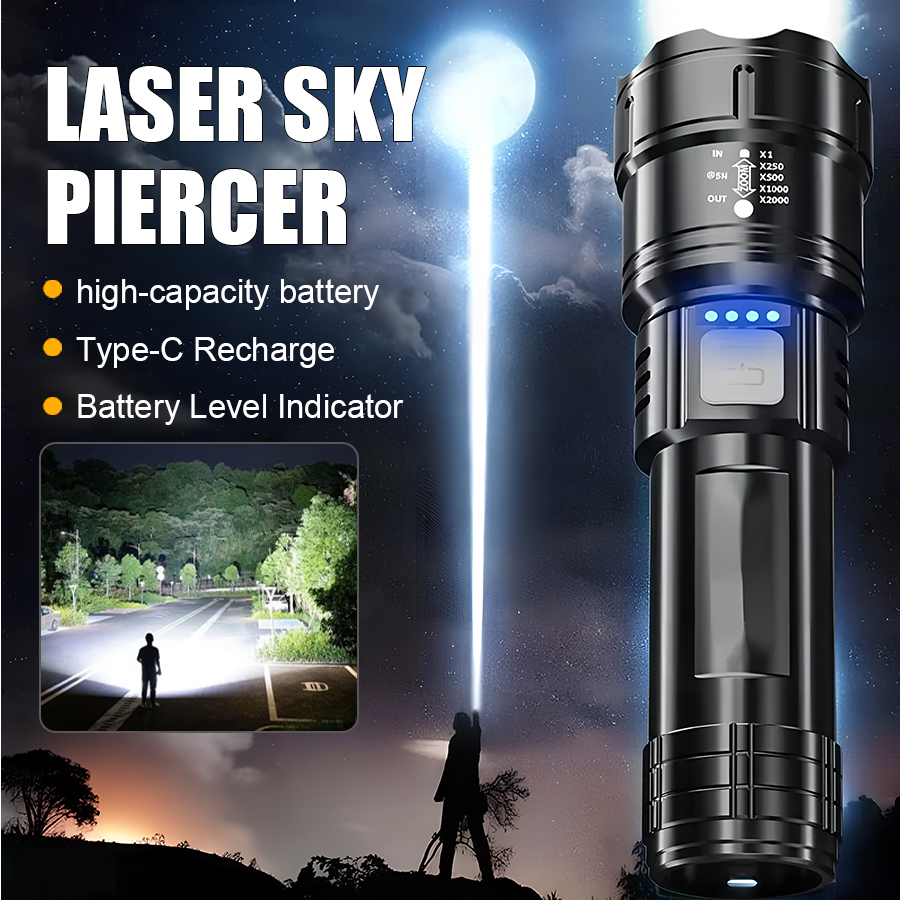 Outdoor Lighting Guide - Hochleistungs-P50-LED-Taschenlampe, USB-wiederaufladbar, Zoom-Handlampe, 2000LM superhelle Taschenlampe