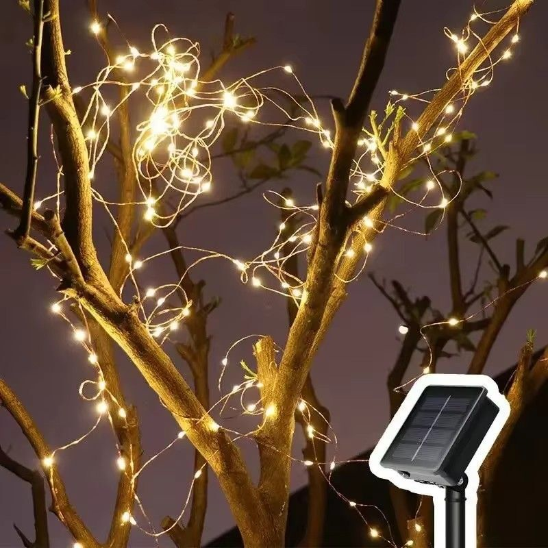 Outdoor Lighting On House - Solar-LED-Lichterkette aus Kupferdraht für Feiertage, Hochzeiten,