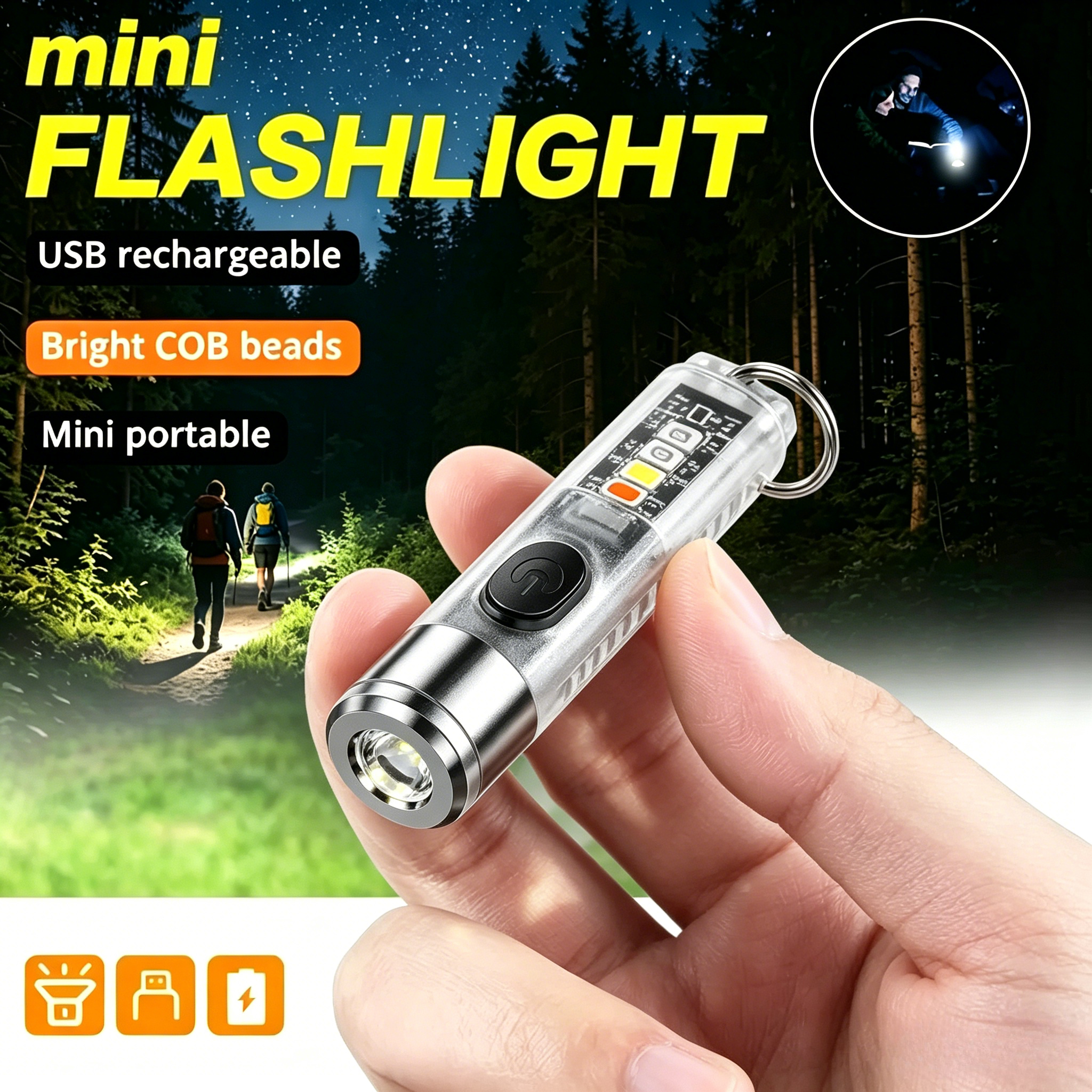 Outdoor Lighting Junction Box - Mini-Schlüsselanhänger-Taschenlampe, USB wiederaufladbar, leistungsstarke Taschenlampe für