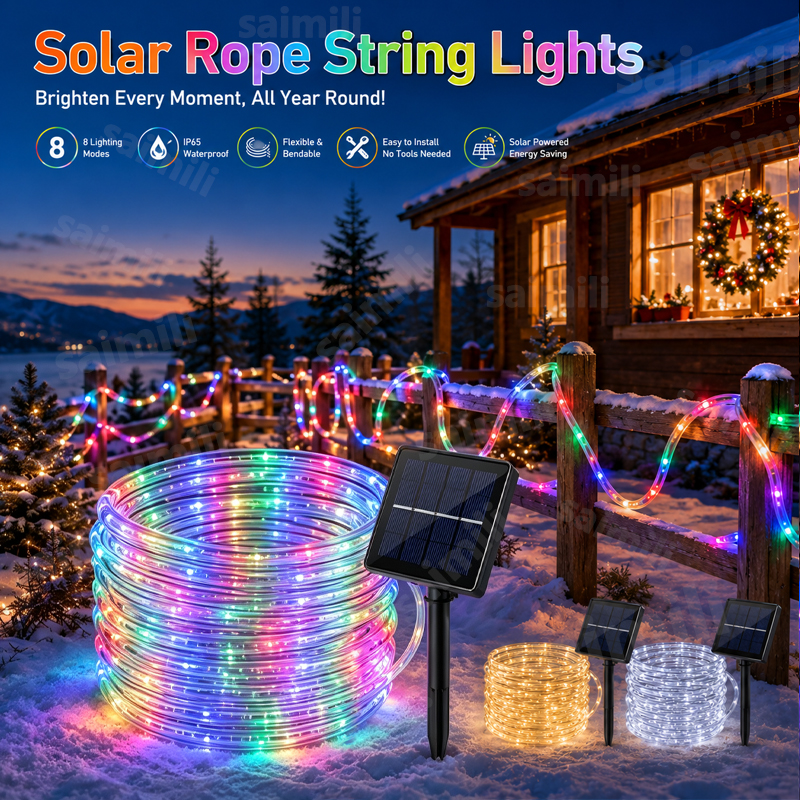 Outdoor Lighting On House - Outdoor Solar-LED-Lichterkette Wasserdichte Seil-Lichterkette für Garten,