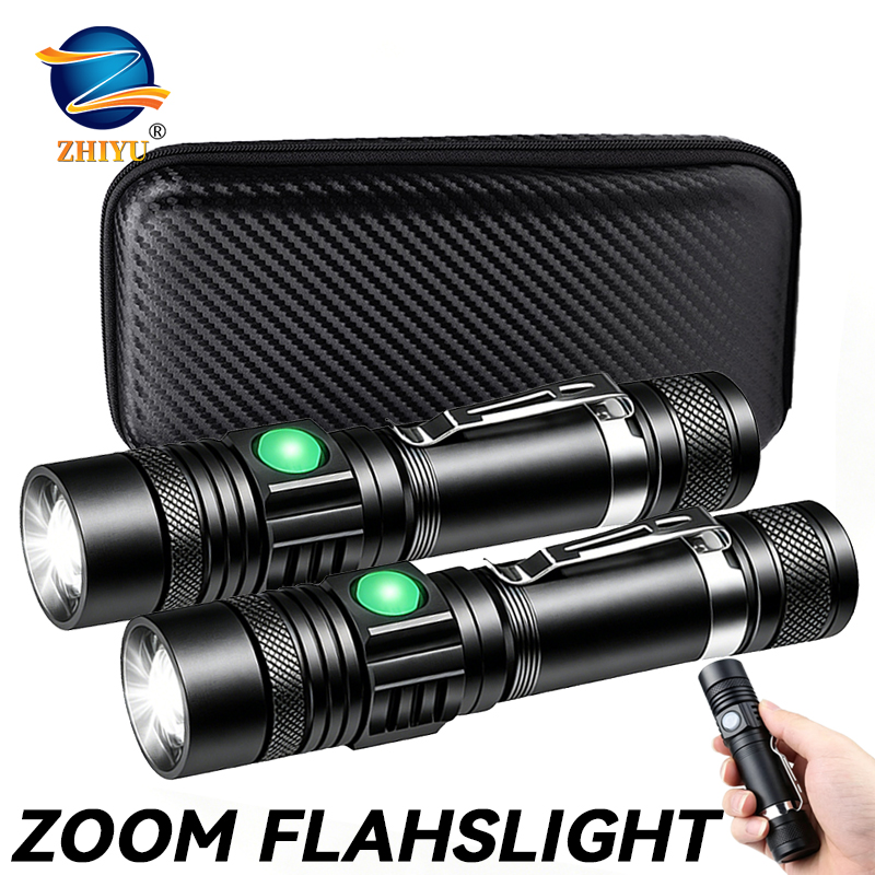 Outdoor Lighting On House - T6 LED Wiederaufladbare Taschenlampe, 18650 Zoombare